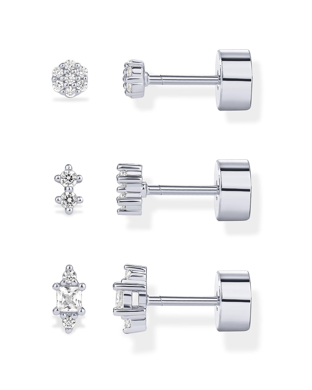 PAVOI 925 Sterling Silver CZ Dainty Stud Earring Set for Women, White Gold