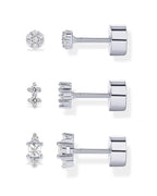 PAVOI 925 Sterling Silver CZ Dainty Stud Earring Set for Women, White Gold