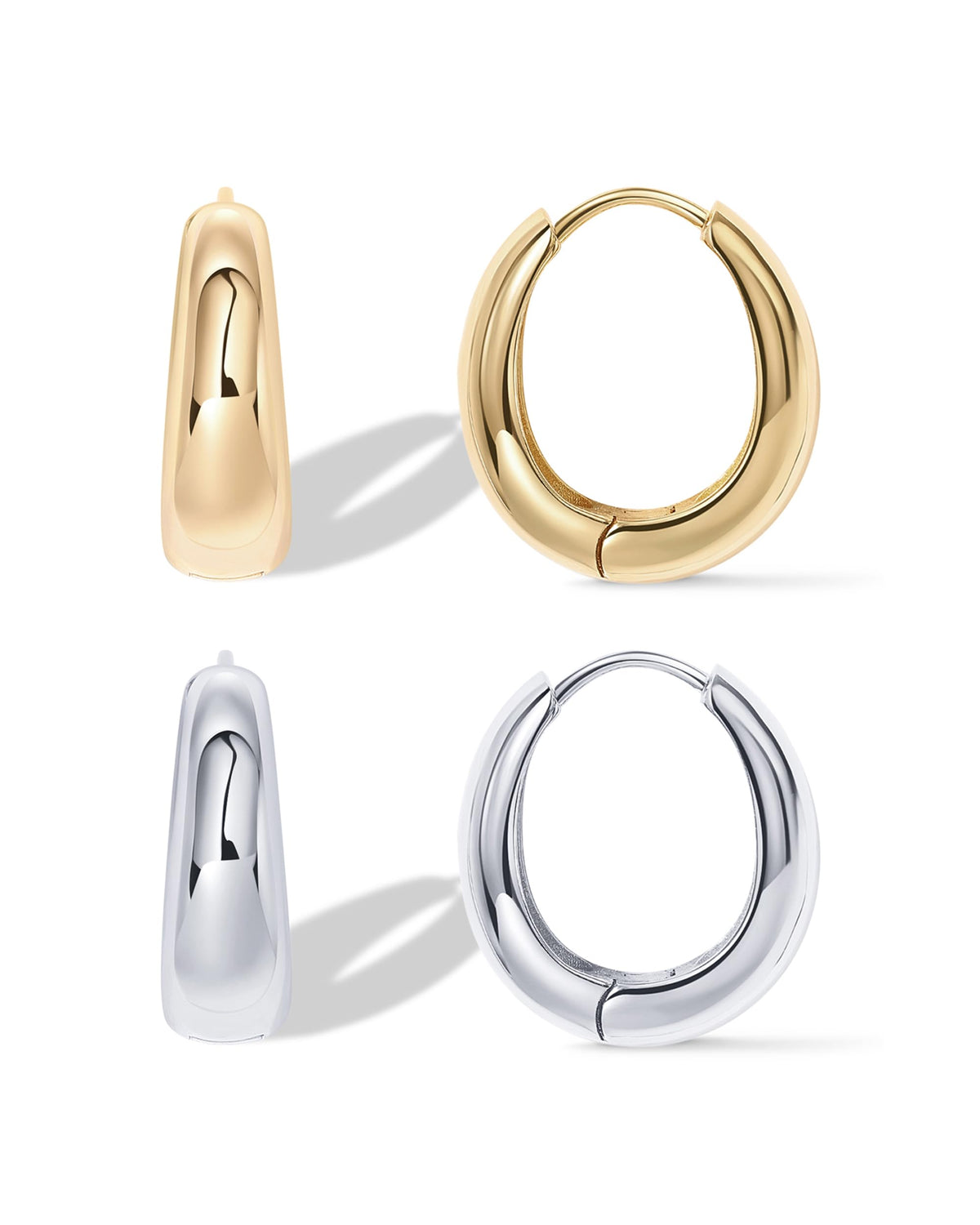 PAVOI Chunky Thick Small Hoop Earring Set, 925 Silver, Two Tone Gold