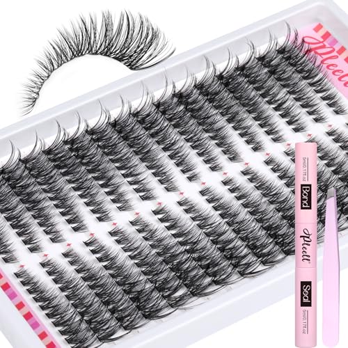 Lash Clusters Kit 50D 320 Pcs Individual Lashes Clusters Kit With Lash Bond and Seal and Eyelashes Tweezers 7-16 MM Cat Eye Wispy Eyelash Clusters D Curl Cluster Eyelash Extensions Kit