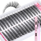 Lash Clusters Kit 50D 320 Pcs Individual Lashes Clusters Kit With Lash Bond and Seal and Eyelashes Tweezers 7-16 MM Cat Eye Wispy Eyelash Clusters D Curl Cluster Eyelash Extensions Kit