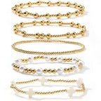 Dainty 14K Gold Beaded Cross Bracelet Stack for Women,Bohemian Stretch Pearl Gold Plated Ball Beads Non Tarnish Stackable Bracelets Set Fashion Prom Holiday Accessories Jewelry Gift Friendship