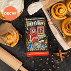 Bones Coffee Company Decaf Sinn 'O' Bun Flavored Coffee Beans, Medium Roast Ground Coffee Low Acid Decaffeinated, Cinnamon Roll Flavor (12 oz)