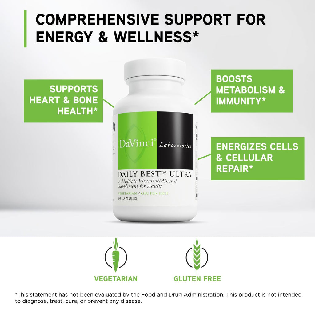 DAVINCI Labs Daily Best Ultra - Dietary Supplement to Support Cardiovascular Health, Fat Metabolism and Bone Health* - with B Vitamins, Minerals, Choline, CoQ10, Boron, Lycopene - 60 Vegetarian Caps