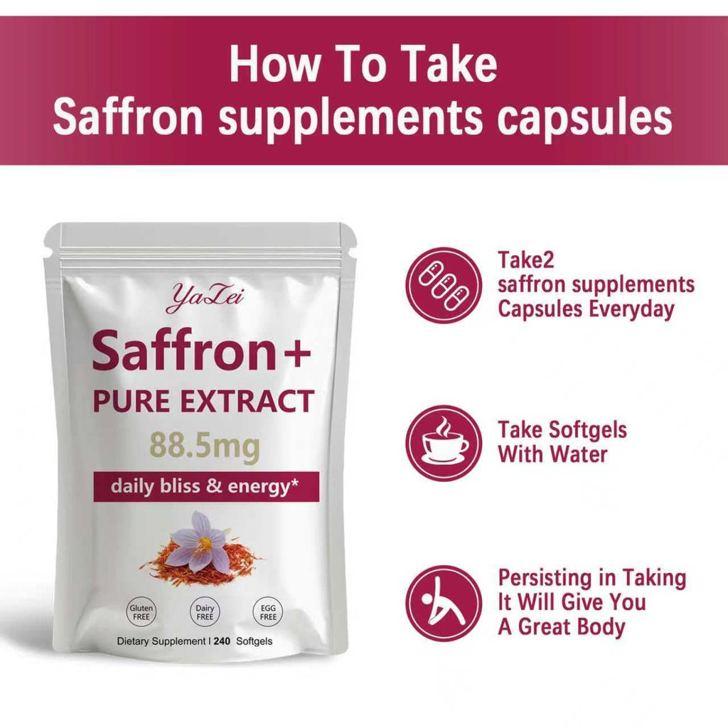 Yalei Saffron Extract Supplements 88.5mg,240 Softgels, 4 Month Supply- Boost Energy & Mood, Support Eye & Heart Health- Vegan, Gluten Free