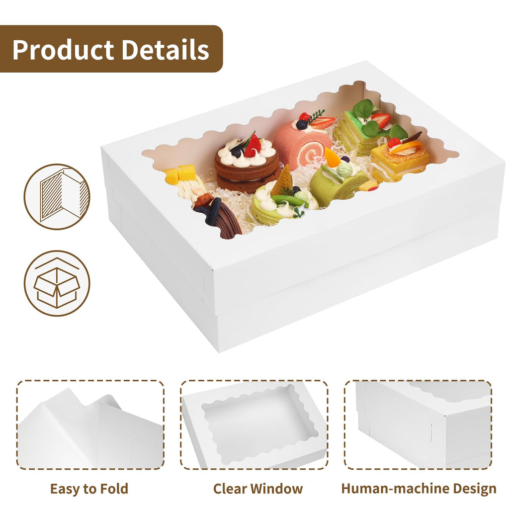 Moretoes 40pcs 14x10x4in Quarter Sheet Cake Boxes, Bakery Boxes with Window