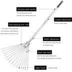 Buyplus Adjustable Garden Leaf Rake - 24 to 63 Inch Telescopic Metal Expandable Folding Leaves Rake, Metal Rakes for Leaves, Yard Rakes for Lawn Yard, Flowers Beds, Sliver