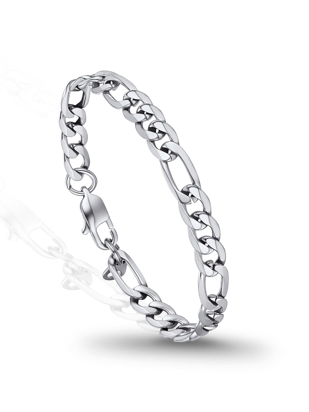 PROSTEEL Silver Bracelets for Men, Figaro Link, 7.5", 6mm