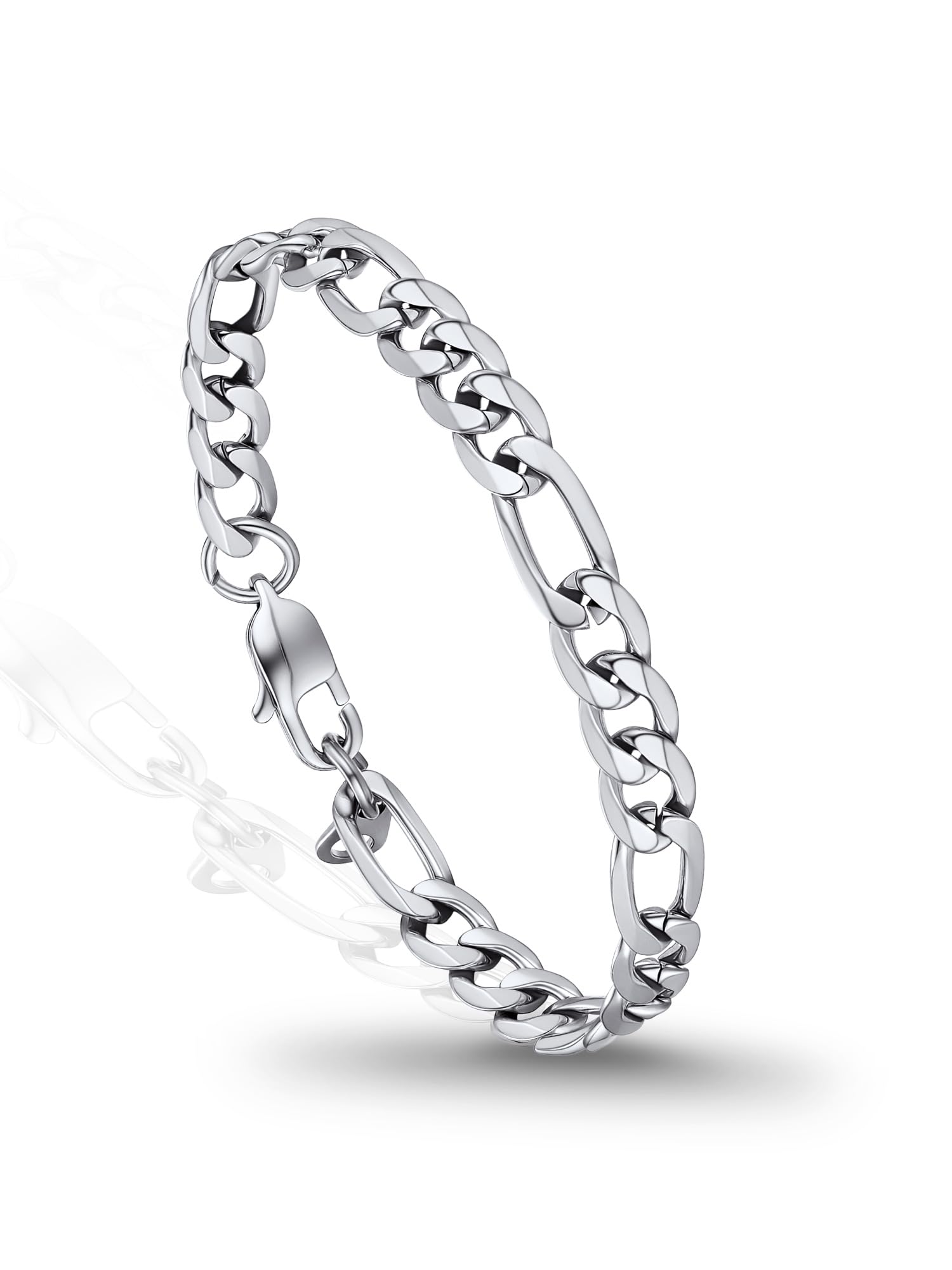 PROSTEEL Silver Bracelets for Men, Figaro Link, 7.5", 6mm