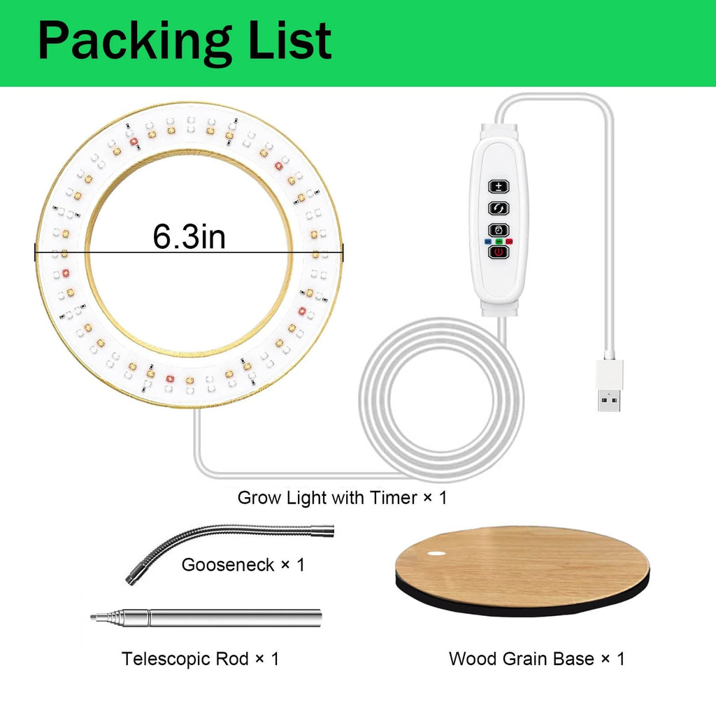 Grow Lights for Indoor Plants Full Spectrum, Desk LED Plant Light with Faux Wood Grain, 12"-43" Height Adjustable, Auto On/Off Timer 3/9/12H, 3 Modes 10 Dimmable Levels for Succulents, Herbs
