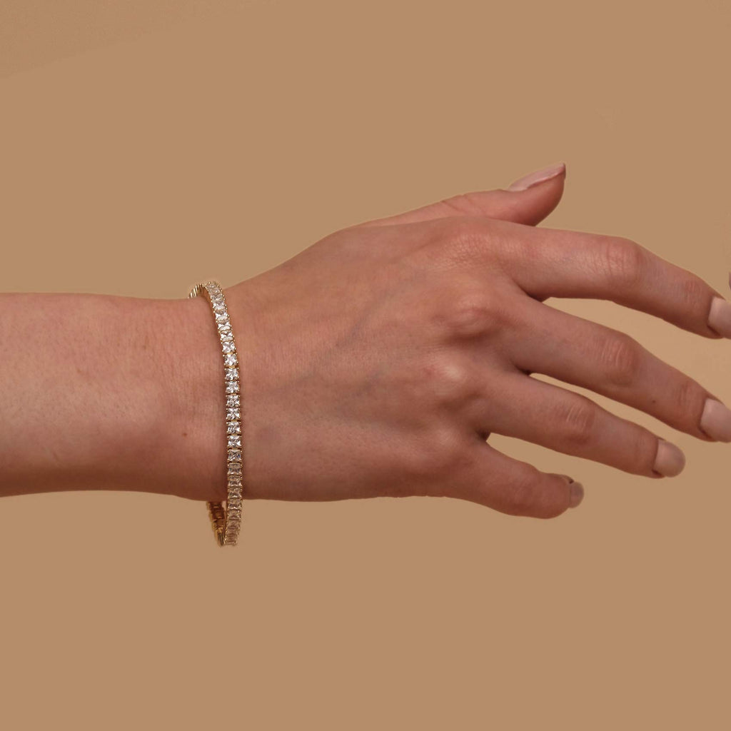 PAVOI CZ Classic Tennis Bracelet for Women, 14K Gold Plated, Yellow Gold