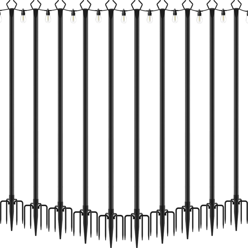 NSHWFW 10 Pack 10 ft Heavy Duty Metal String Light Poles Adjustable Outdoor Lighting Stand for Patio,Backyard,Garden,Party & Wedding Rustproof & Sturdy with Hooks