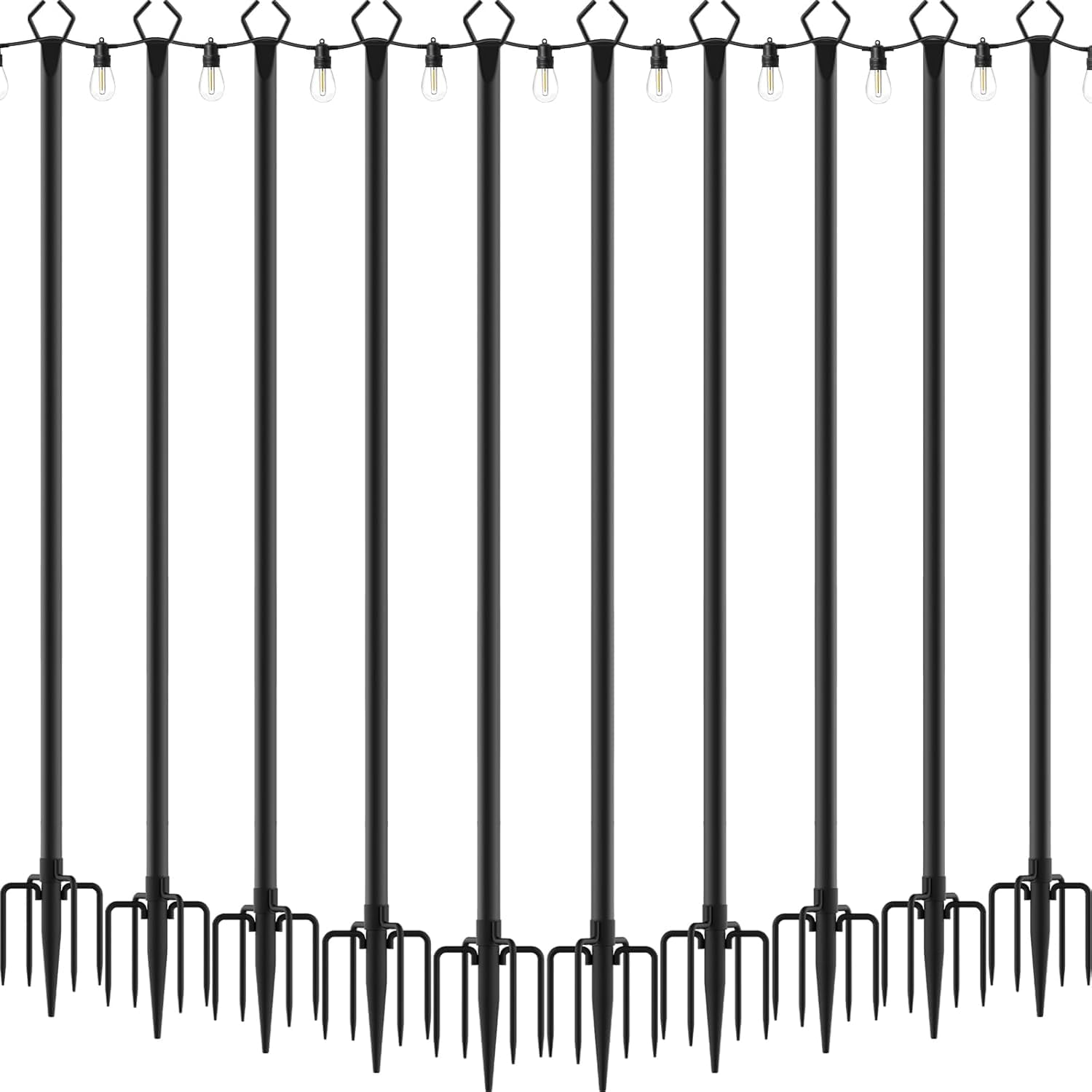 NSHWFW 10 Pack 10 ft Heavy Duty Metal String Light Poles Adjustable Outdoor Lighting Stand for Patio,Backyard,Garden,Party & Wedding Rustproof & Sturdy with Hooks