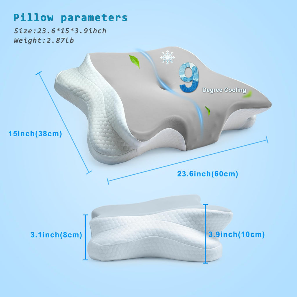 Newpol Comfort Memory Foam Pillow for Neck Pain Relief & Cervical Support - Cooling Material Ergonomic Bed Massage Pillow for Side/Back/Stomach Sleepers