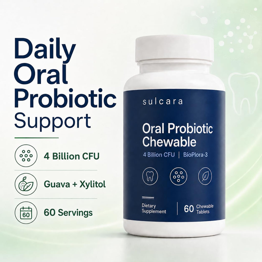 Sulcara Oral Probiotic Chewables, Guava Xylitol Flavor Oral Care for Fresh Breath and Daily Mouth Routine, Non-GMO, Gluten-Free, 60 Servings