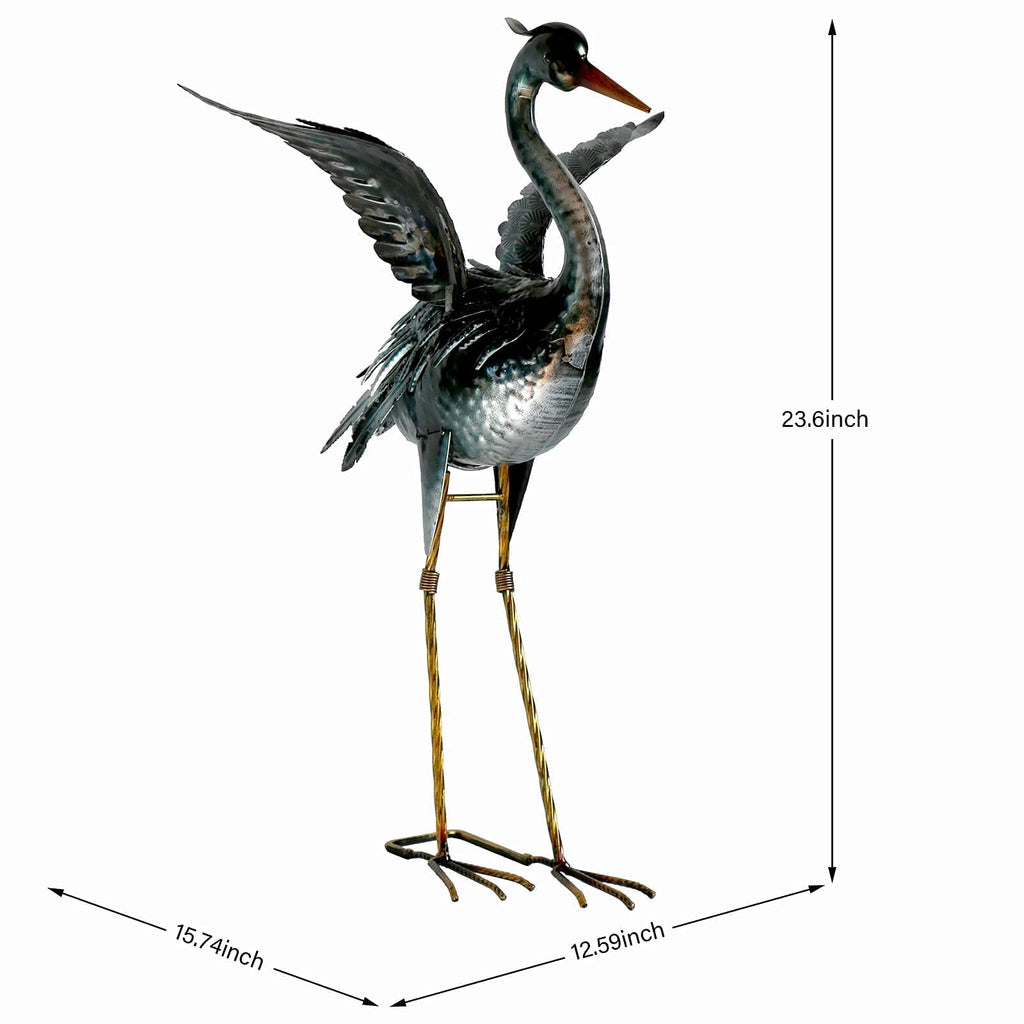 chisheen Crane Garden Statue Metal Heron Outdoor Decor Yard Art Bird Gift