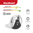 Kwikset Discus Padlock with Boron Carbide Shackle, High Security Outdoor Storage and Gate Lock, 2-3/4 in Body, 1 Pack, Silver