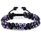 Triple Protection Bracelet for Women, Genuine Healing Crystal Bracelet Amethyst Black Obsidian Hematite 6mm, Pyramid Energy Crystal Beads Bracelets Stone Bracelets for Mom Wife for Protection Balance