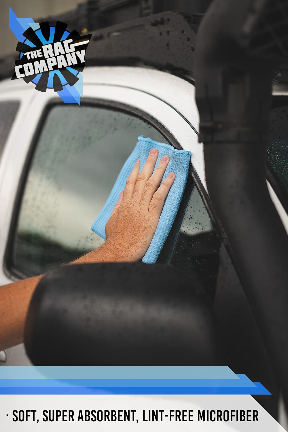 The Rag Company - Standard Waffle Weave Towels, Microfiber Detailing, Window/Glass and Drying, Wax & Polish, Lint-Free, Streak-Free, 370gsm, 16in x 16in, Light Blue (6-Pack)