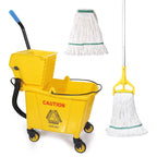 35Qt Commercial Mop Bucket with Side Press Wringer on Wheels and Drain Hose
