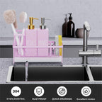 Cisily Kitchen Soap Dispenser Set with Sink Caddy, Glass Bottle, Hand and Dish Soap Dispenser Set with Sponge Holder (Pink Bottles + Pink Sponge Holder)