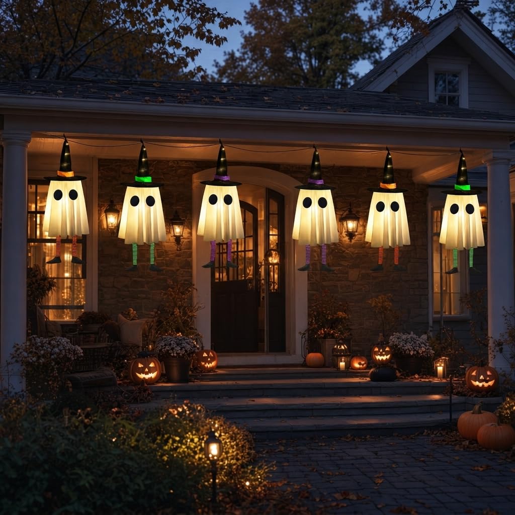Halloween Decorations Outdoor, Spooky Ghost Halloween Decor with Witch Hat