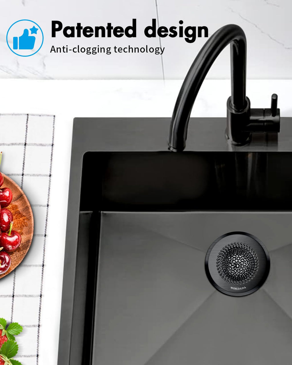 Sink Drain Strainer, Reversible Mesh Sink Strainer with 304 Stainless Steel, Wokdada Revolutionary Anti-Rust Kitchen Sink Drain Strainer for Garbage Disposal Food Catcher (Black)