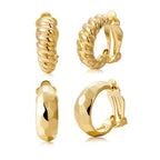 Clip on Earrings Women, 14K Gold Hoop Clip-On Earrings for Women, Hypoallergenic Non Pierced Croissant Earrings