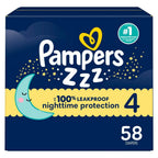 Pampers ZZZ Overnight Diapers, Size 4 (15-34 lbs), 58 Count, Nighttime Protection Disposable Baby Diaper
