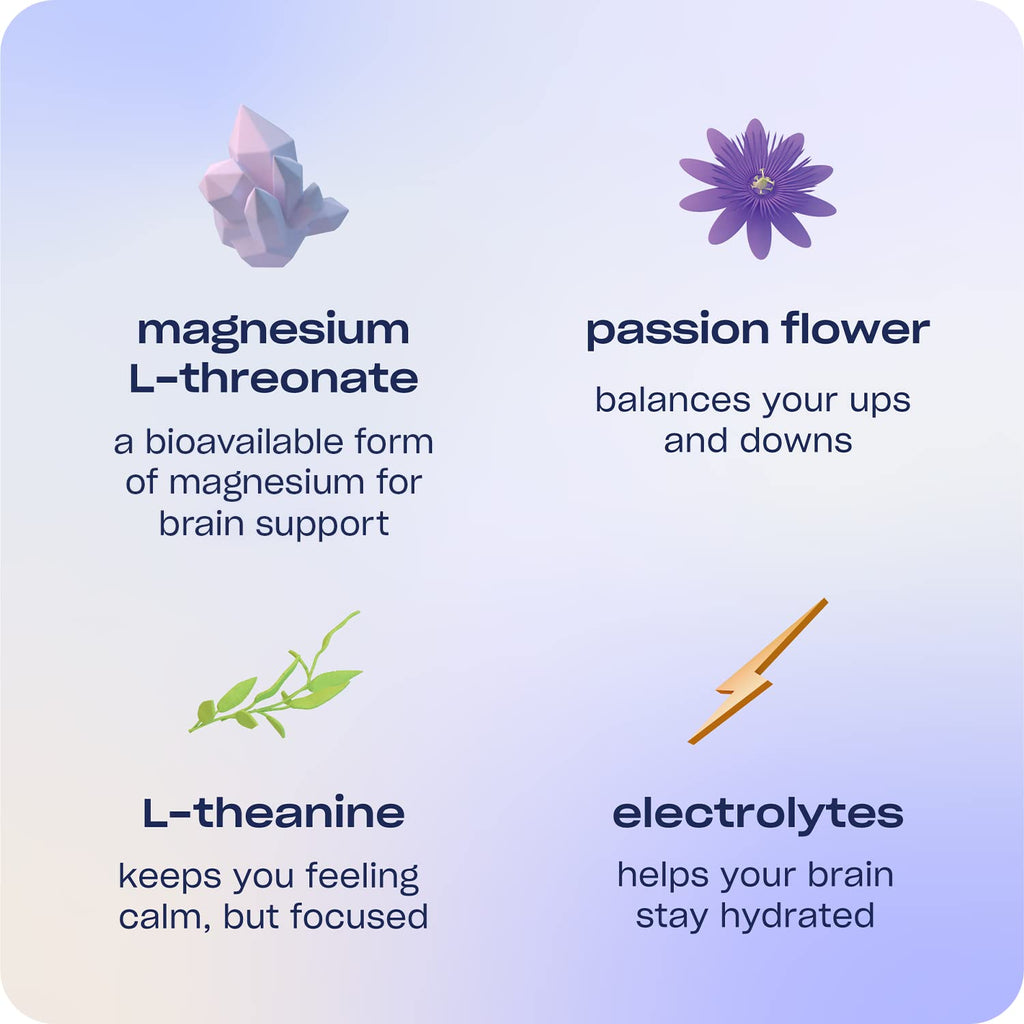Recess Mood Powder, Magnesium L-Threonate Blend with Passion Flower, L-Theanine, Electrolytes, Magnesium Calm Support Powder Supplement - Gradient Berry 28 Serving Tub