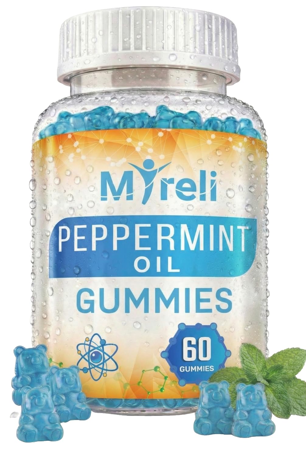 MYRELI Peppermint Oil Supplement Gummies 100mg - Plant-Based Formula, 60 Easy to Take Chewables, Vegan Friendly, Gluten Free, Soy Free, Dairy Free, Non GMO, Daily Use for Adults, No Water Needed