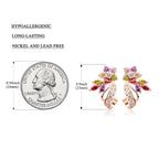 BISAER Rose Gold Multicolor CZ Flower Stud Earrings for Women Lady Trendy