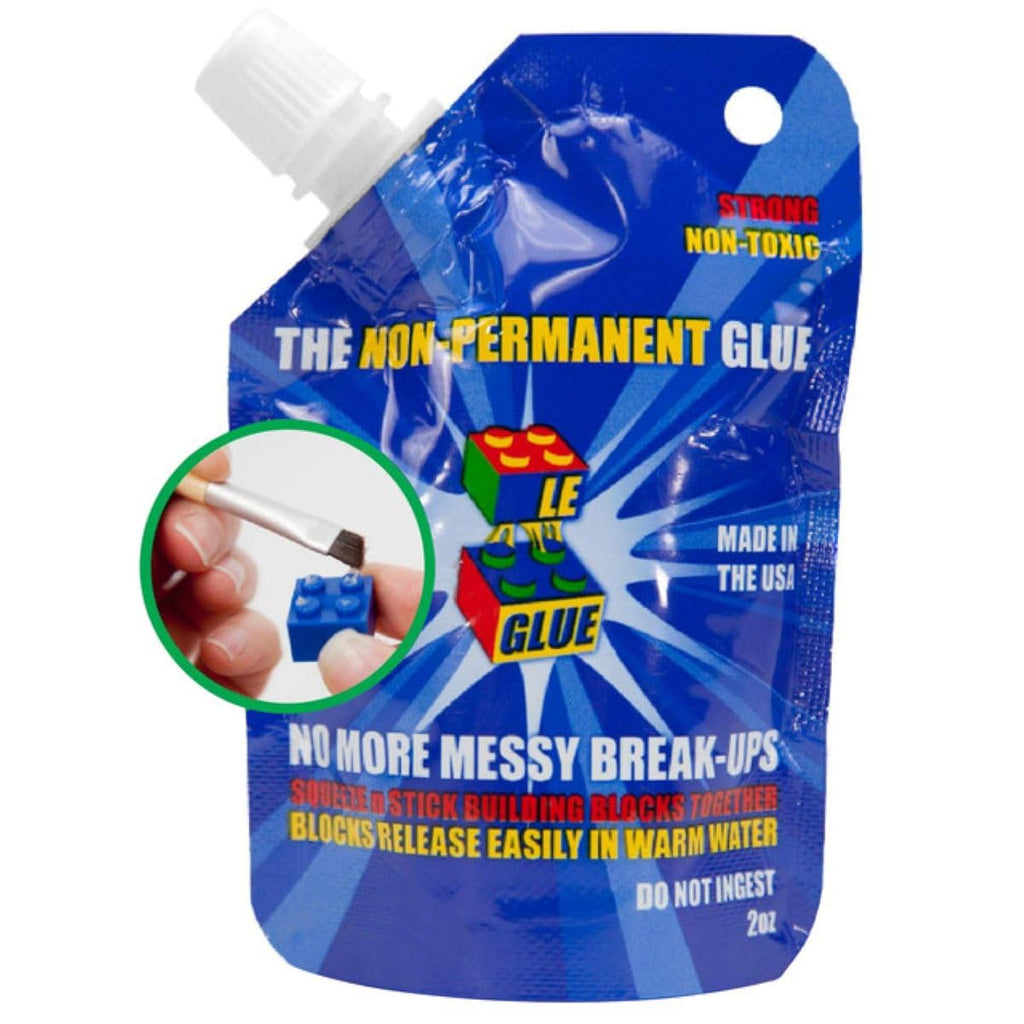 Le Glue Temporary Glue - Compatible with Legos - Non-Permanent Clear Adhesive for Plastic Building Blocks - No Messy Break-Ups - Non-Toxic Formula - Created for Kids, by a Kid