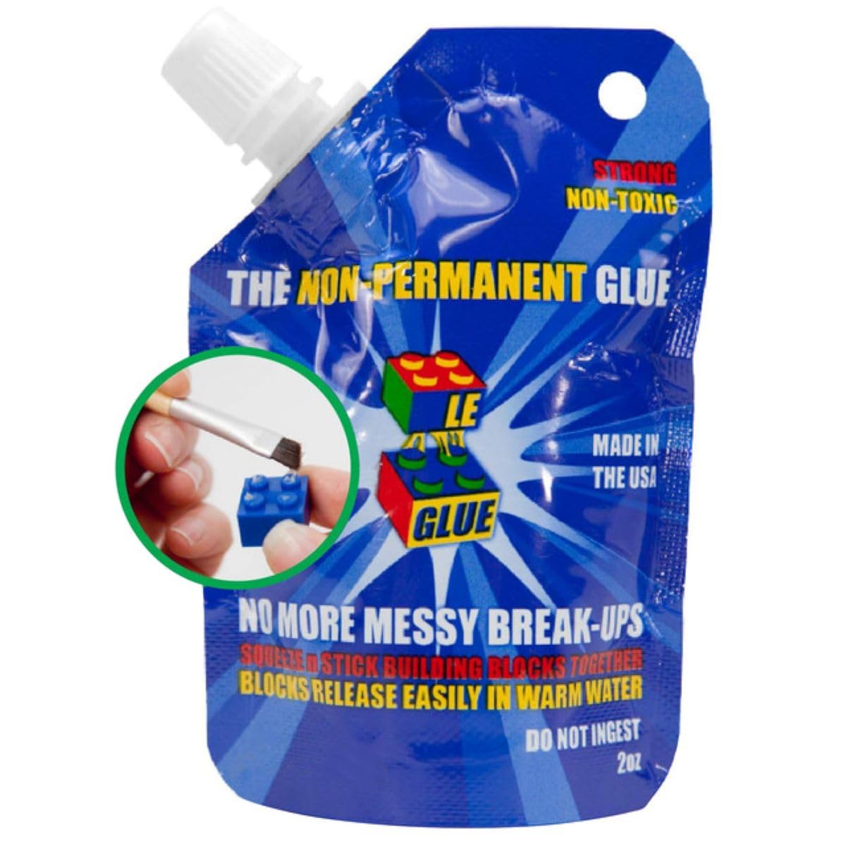 Le Glue Temporary Glue - Compatible with Legos - Non-Permanent Clear Adhesive for Plastic Building Blocks - No Messy Break-Ups - Non-Toxic Formula - Created for Kids, by a Kid