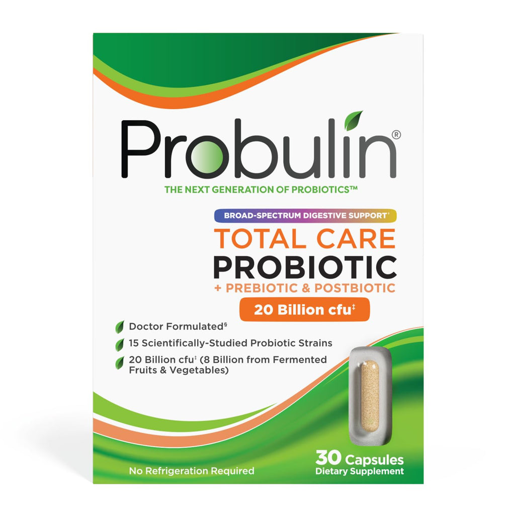 Probulin Total Care Probiotic Supplement, Daily Gut, Digestive, and Immune Health Probiotics Capsules for Men and Women, 20 Billion CFU, Vegan, 30 Count Box