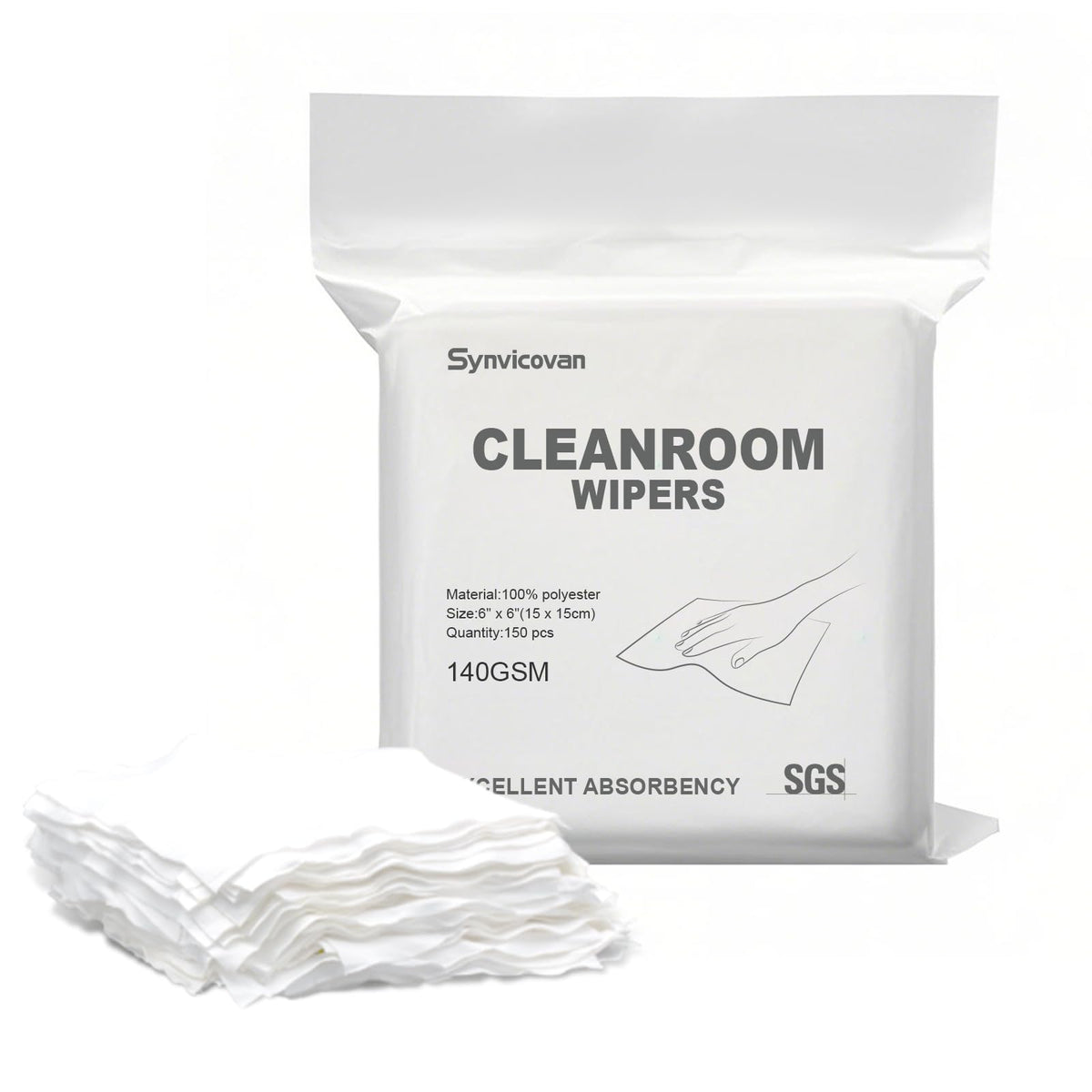 Synvicovan Cleanroom Cloth Wipes 6"x6",140GSM,Bag of 150 Pcs