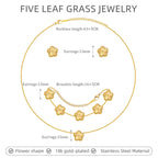 Gold Necklaces Bracelets Earring Set - 18K Gold Plated Flower Bracelet ,Stainless Steel Non Tarnish Floral Pendant Stud Jewelry Sets,Christmas Birthday Lucky Gift for Mom Wife Daughter Girlfriend