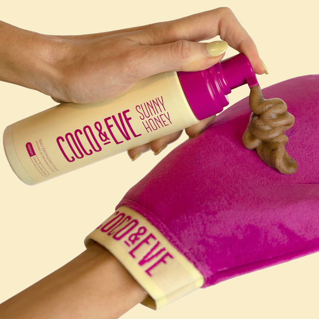 Coco & Eve Self Tanner Mousse Kit - All Natural| Sunless Instant Tanning Lotion with Bronzer & Mitt Applicator | Sunny Honey Bali Bronzing Kit (Ultra Dark)
