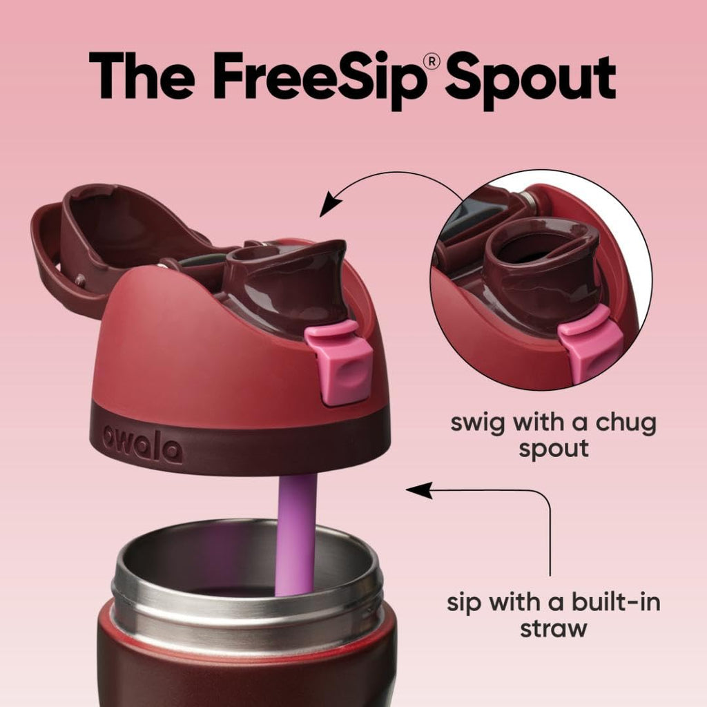 Owala FreeSip Stainless Steel Water Bottle 24 oz Black Cherry