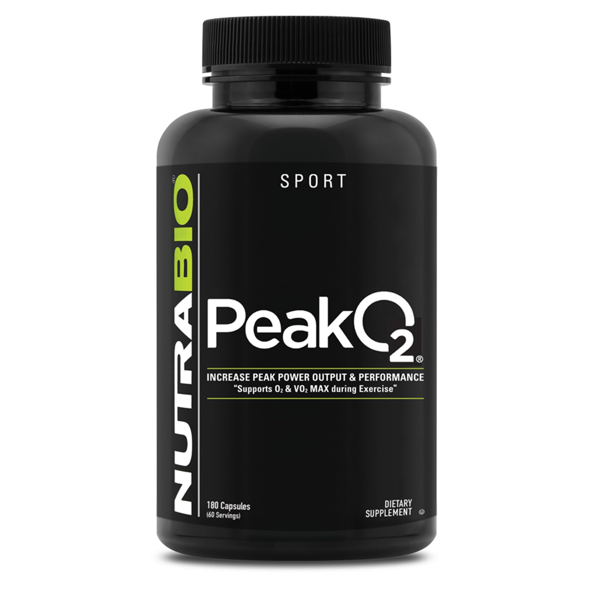 NutraBio PeakO2 Workout Supplement, 180 Capsules - Mushroom Blend Supplement to Help Enhance Athletic Performance and Overall Health, 60 Servings