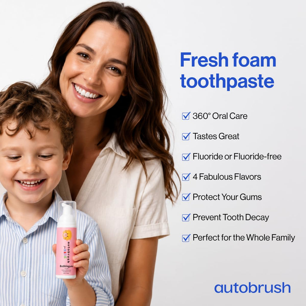 Autobrush Fluoride Foaming Toothpaste for Kids, Bubblegum Flavor, Whitening & Deep Cleaning, Travel Friendly, Anti-Cavity (Pack of 1)
