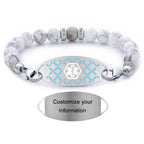 JFJEWER Medical Alert Bracelets for Women Free Engraving, Personalized Customizable ID Bracelet, White Turquoise Beaded Emergency Bracelets - Style 6