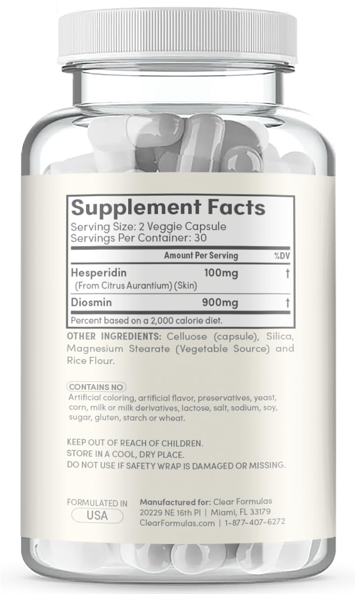 Diosmin Hesperidin 1000mg Circulation and Vein Support Supplement - High Strength Hesperidin & Diosmin Complex 1000mg per Serving Varicose Leg Vein Supplement - Vegan & Non-GMO (30 Servings)
