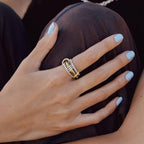 Bopiu Gold Stackable Rings for Women Non Tarnish, 18k Gold Plated Cubic Zirconia Rings, Silver Gold Multi Ring Mixed Metals Stack Rings Set (2 stones rings, 7)