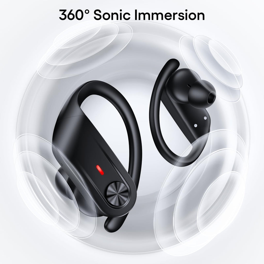 TAGRY Wireless Headphones Sport Earphones with Earhook Mic in-Ear headsets Balck