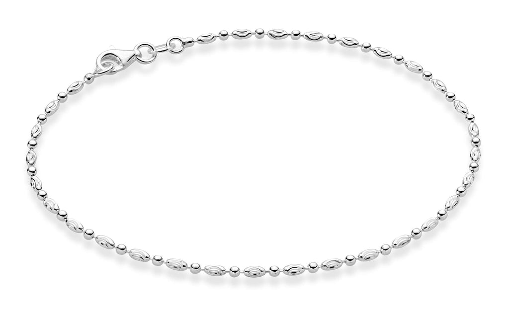 Miabella 925 Sterling Silver Diamond-Cut Oval and Round Bead Ball Chain Anklet Ankle Bracelet for Women, Made in Italy (sterling-silver, Length 11 Inches)