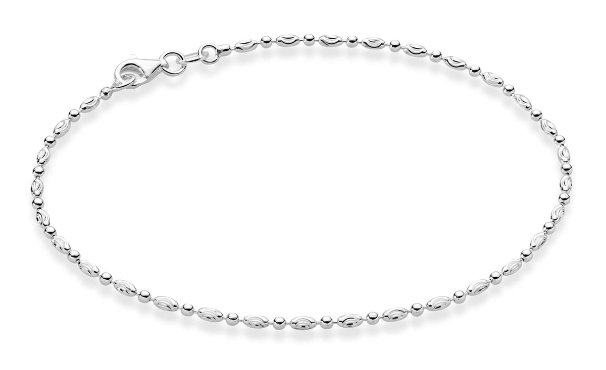 Miabella 925 Sterling Silver Diamond-Cut Oval and Round Bead Ball Chain Anklet Ankle Bracelet for Women, Made in Italy (sterling-silver, Length 11 Inches)