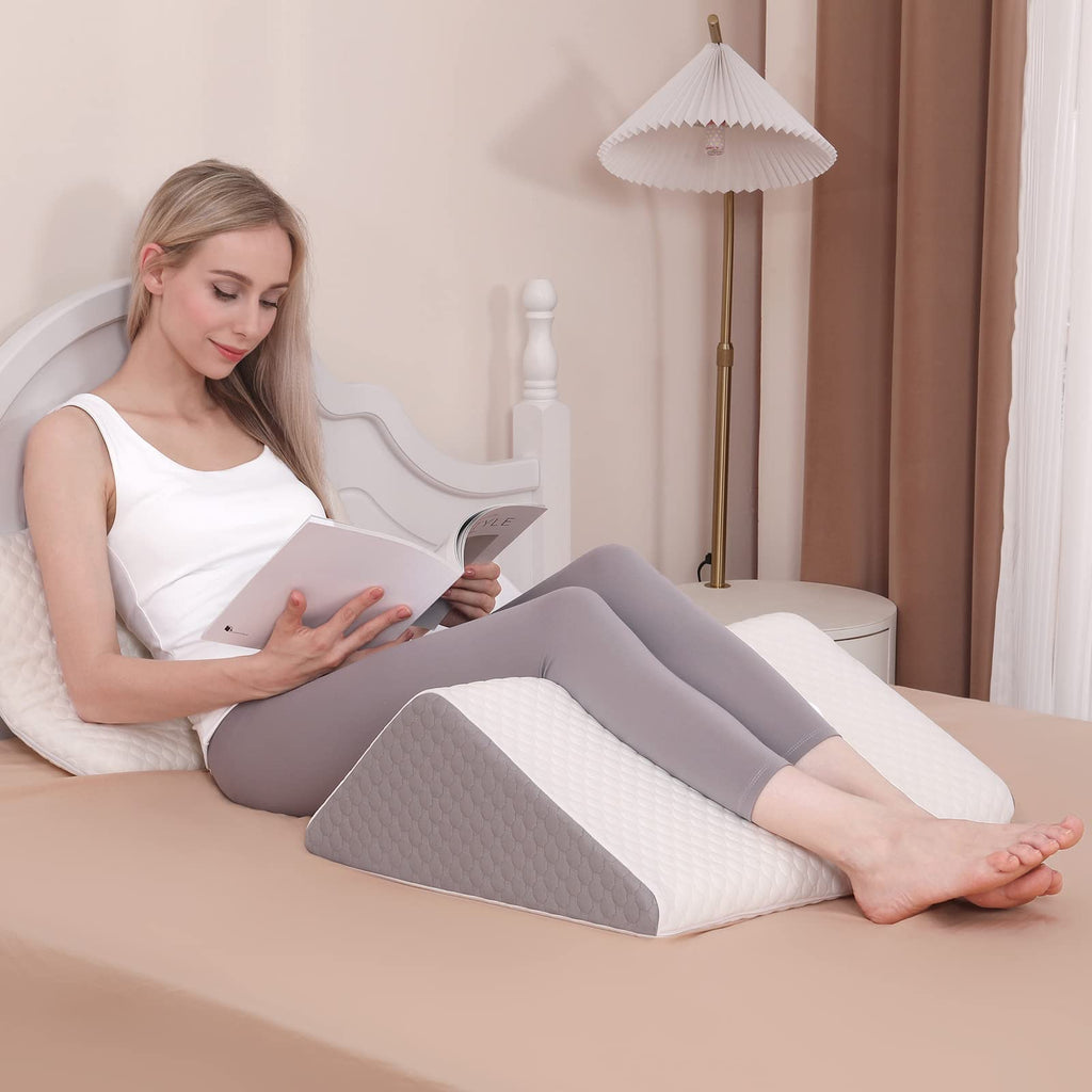 Forias Knee Wedge Pillow, 8" Pure 40D Memory Foam Knee Surgery Pillow Under Knee Pillow for Back Sleeping Post-Surgery Recovery Triangle Pillow for Sciatica Ankles Hip Knee Support
