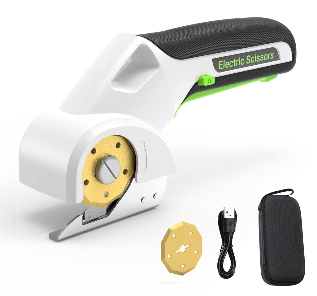 EXPEDMAN 2026 NEW 4V Cordless Electric Cutting Tools, Cardboard Cutter with 2 Titanium Metal Blade Accessories, Safety Lock, Rotary Cutter for Cardboard, Box Cutter - Mist White