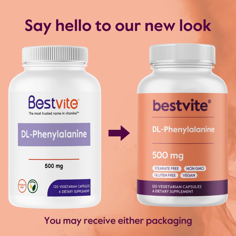 BESTVITE DL-Phenylalanine 500mg (240 Vegetarian Capsules) (2-Pack) - No Stearates - No Fillers - Vegan - Gluten Free - Non GMO